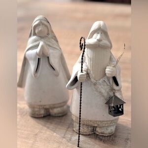 Nativity Mary | Joseph Pottery Figurines. Neutral 8” EUC Stoneware | Iron